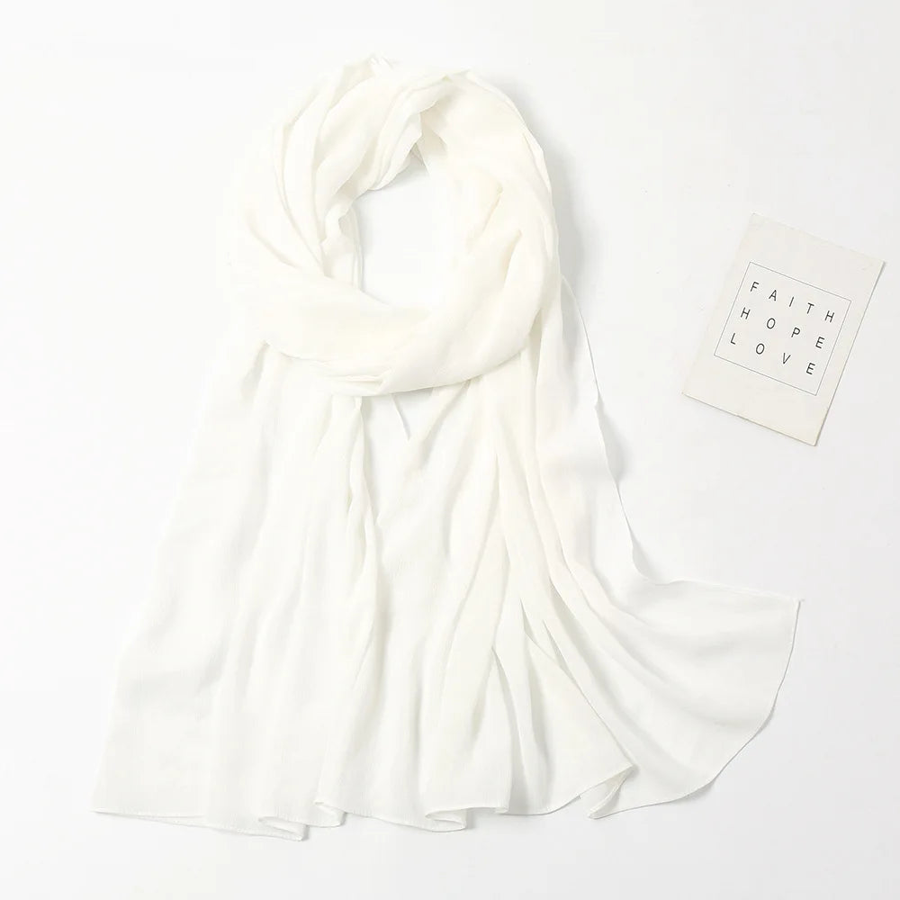 175-70cm  Malaysian Solid Color Chiffon Headscarf, Wrinkle-Resistant Pleated Headwrap, Breathable & Lightweight for 2025