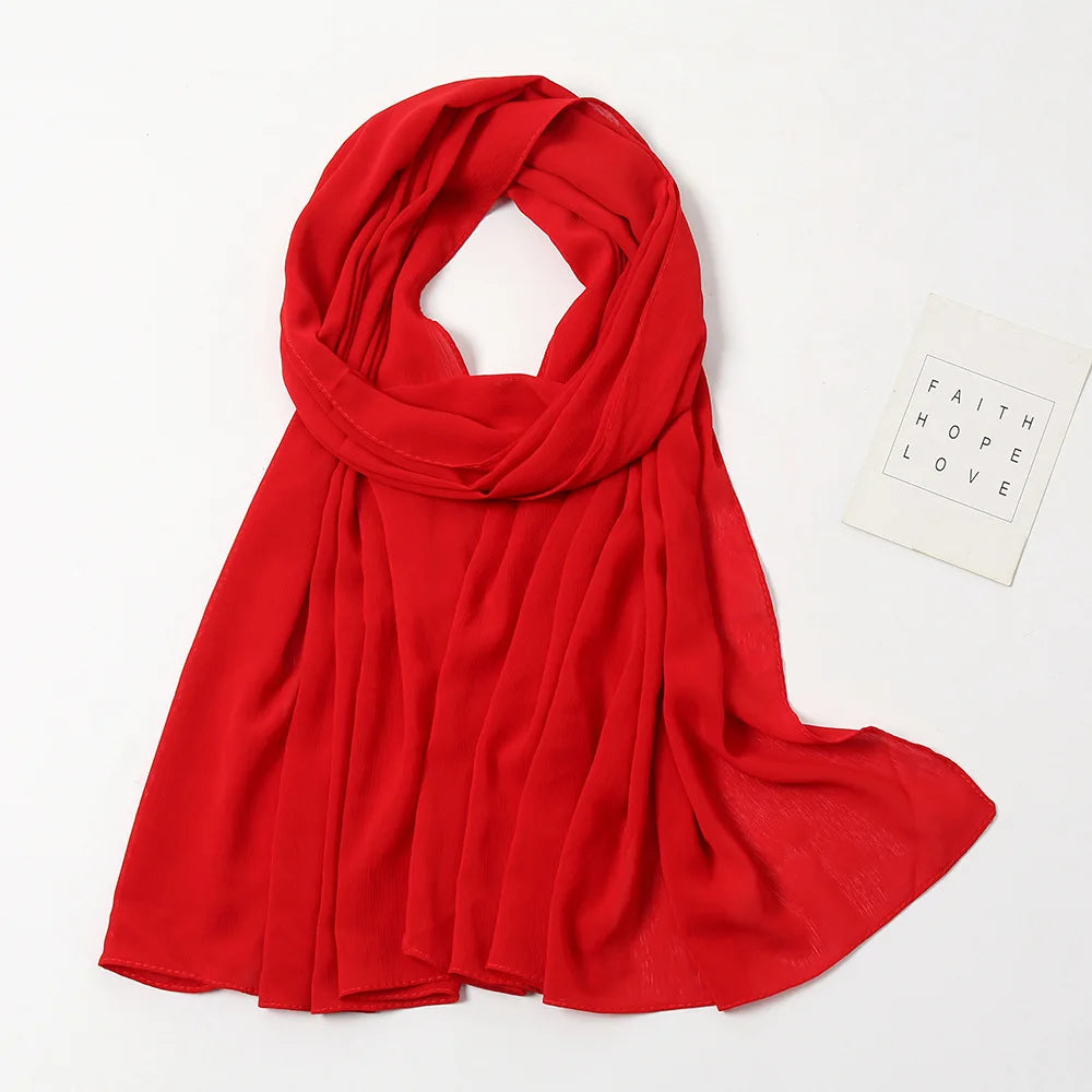 175-70cm  Malaysian Solid Color Chiffon Headscarf, Wrinkle-Resistant Pleated Headwrap, Breathable & Lightweight for 2025