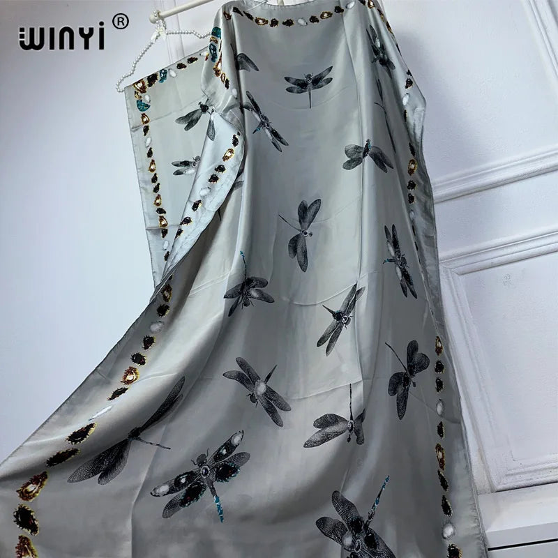 WINYI Muslim African Traditional Dress for Women, Abaya Dubai Luxury 2024 Kaftan Robes, Elegant Maxi Length Dress Beach Cover-Up