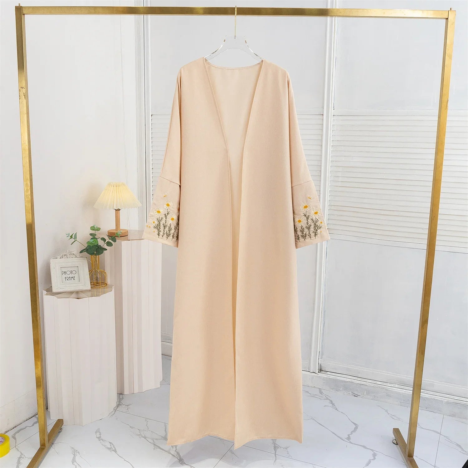 Open Front Abaya Embroidery Floral Long Sleeve Maxi Length Women's Clothing Muslim Cardigan Abayas Outerwear Kaftans Women's Jilbabs