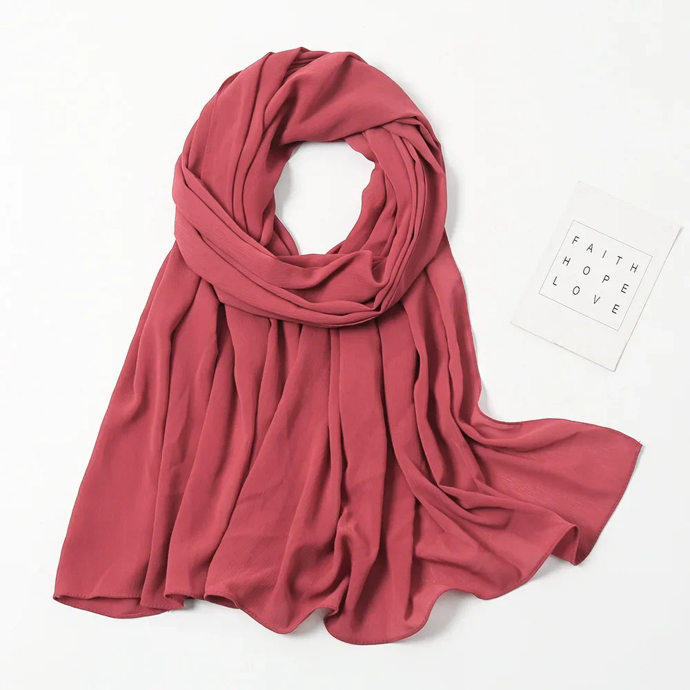 175-70cm  Malaysian Solid Color Chiffon Headscarf, Wrinkle-Resistant Pleated Headwrap, Breathable & Lightweight for 2025