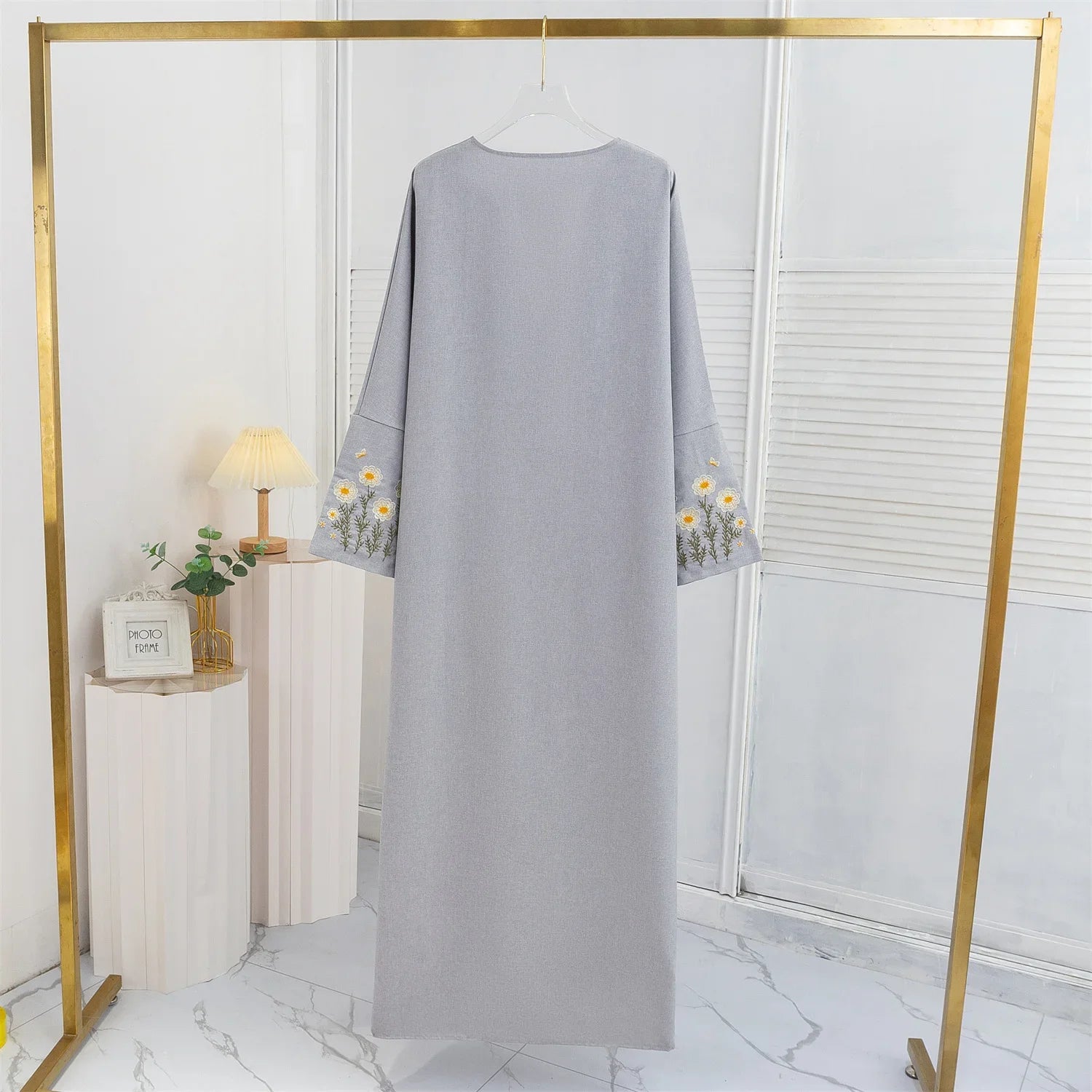 Open Front Abaya Embroidery Floral Long Sleeve Maxi Length Women's Clothing Muslim Cardigan Abayas Outerwear Kaftans Women's Jilbabs