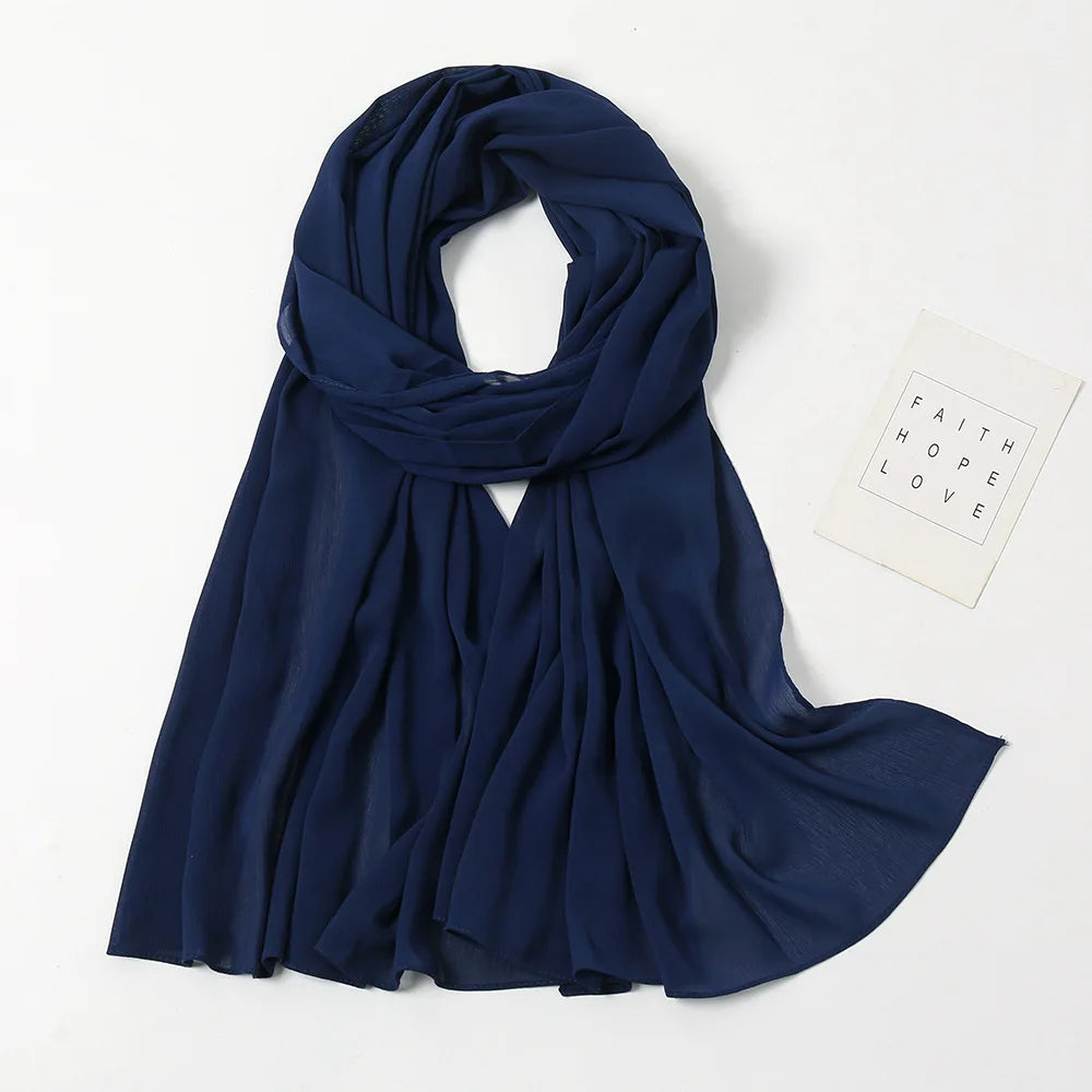 175-70cm  Malaysian Solid Color Chiffon Headscarf, Wrinkle-Resistant Pleated Headwrap, Breathable & Lightweight for 2025