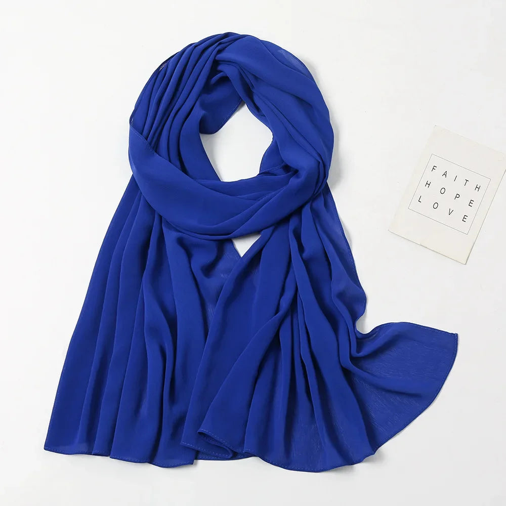 175-70cm  Malaysian Solid Color Chiffon Headscarf, Wrinkle-Resistant Pleated Headwrap, Breathable & Lightweight for 2025