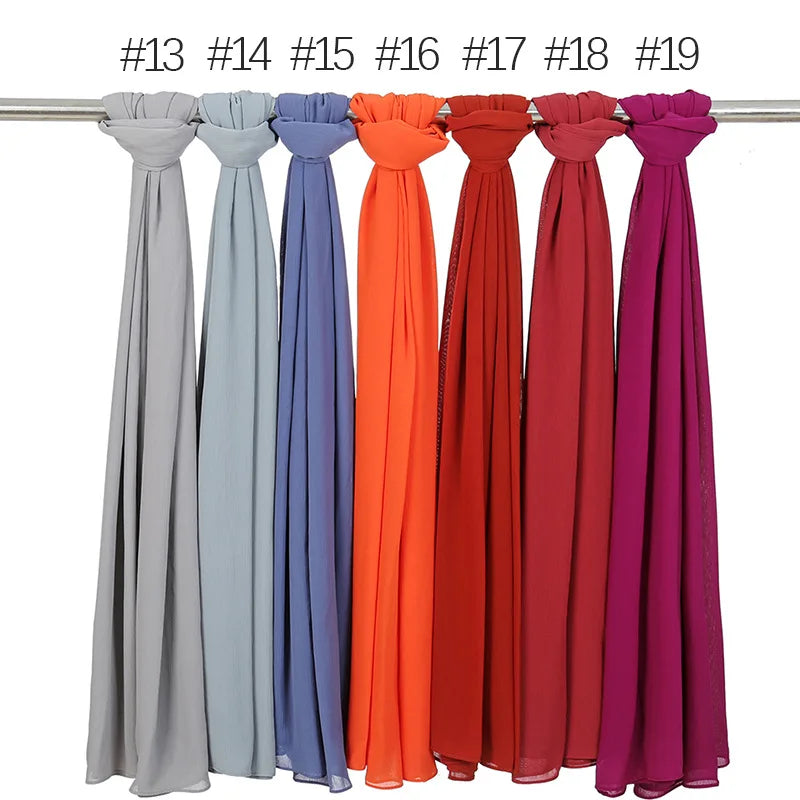 175-70cm  Malaysian Solid Color Chiffon Headscarf, Wrinkle-Resistant Pleated Headwrap, Breathable & Lightweight for 2025