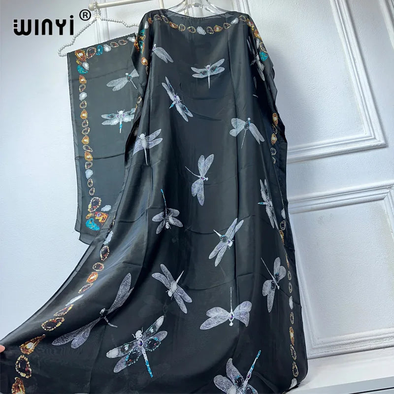 WINYI Muslim African Traditional Dress for Women, Abaya Dubai Luxury 2024 Kaftan Robes, Elegant Maxi Length Dress Beach Cover-Up