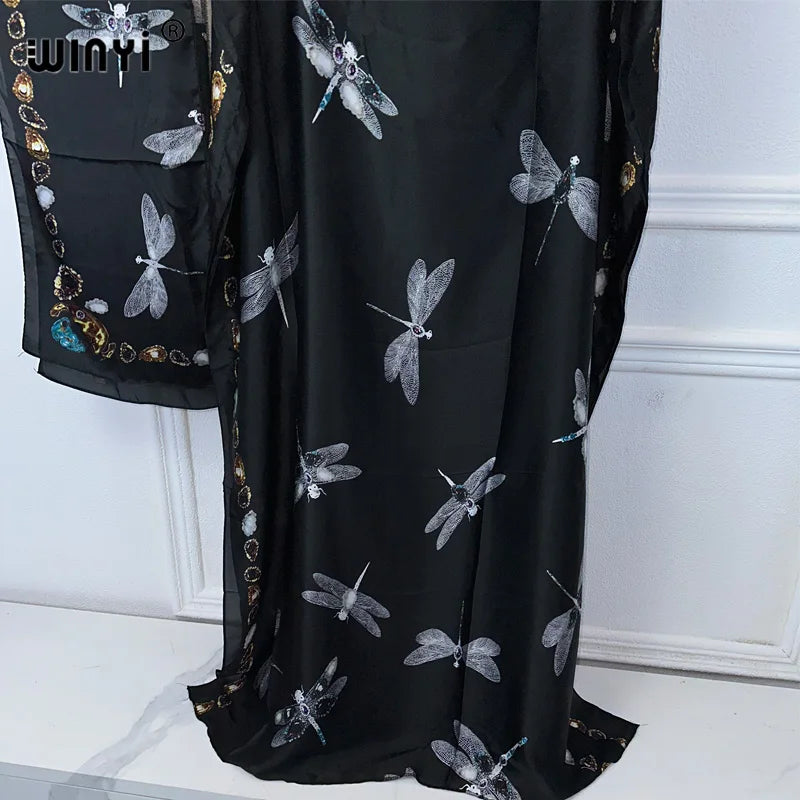 WINYI Muslim African Traditional Dress for Women, Abaya Dubai Luxury 2024 Kaftan Robes, Elegant Maxi Length Dress Beach Cover-Up