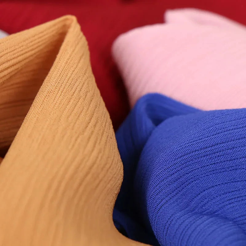 175-70cm  Malaysian Solid Color Chiffon Headscarf, Wrinkle-Resistant Pleated Headwrap, Breathable & Lightweight for 2025