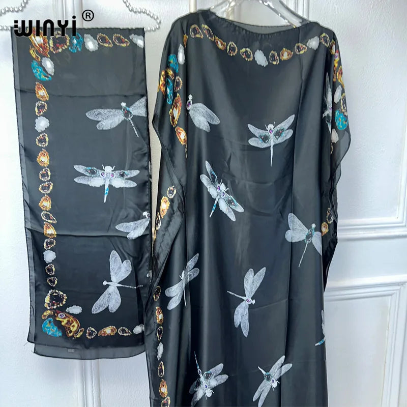 WINYI Muslim African Traditional Dress for Women, Abaya Dubai Luxury 2024 Kaftan Robes, Elegant Maxi Length Dress Beach Cover-Up