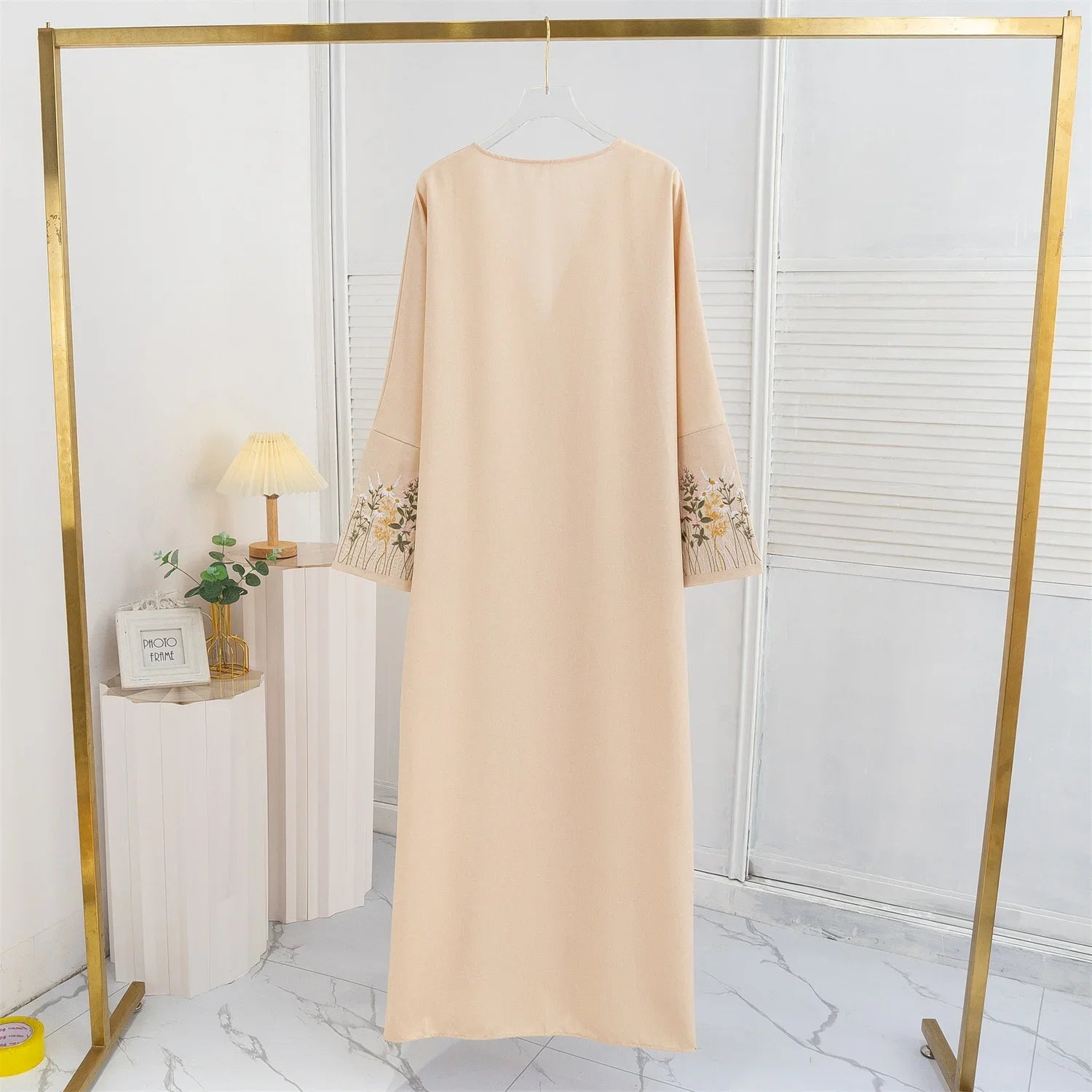 Open Front Abaya Embroidery Floral Long Sleeve Maxi Length Women's Clothing Muslim Cardigan Abayas Outerwear Kaftans Women's Jilbabs
