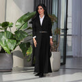 Black Pleated Belted Abaya