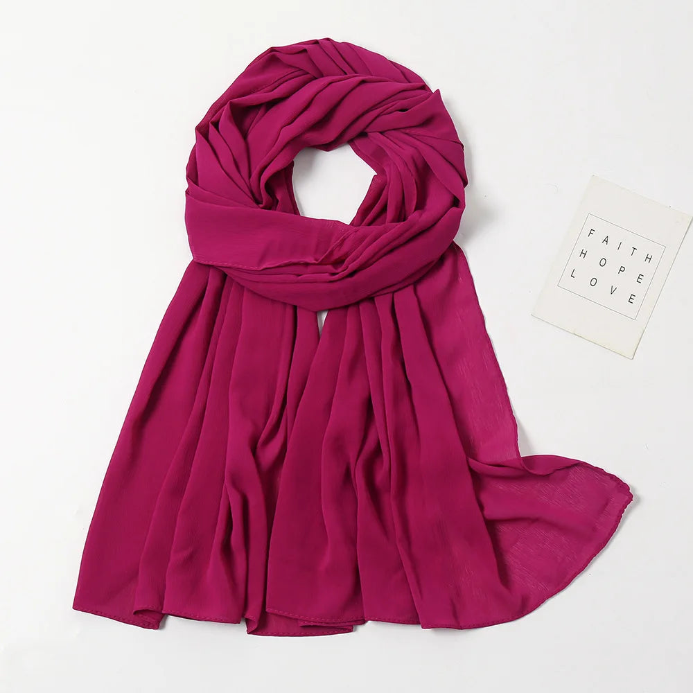 175-70cm  Malaysian Solid Color Chiffon Headscarf, Wrinkle-Resistant Pleated Headwrap, Breathable & Lightweight for 2025