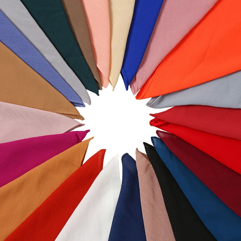175-70cm  Malaysian Solid Color Chiffon Headscarf, Wrinkle-Resistant Pleated Headwrap, Breathable & Lightweight for 2025