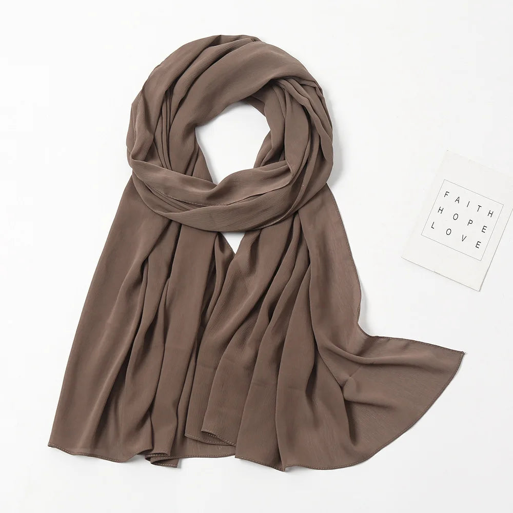 175-70cm  Malaysian Solid Color Chiffon Headscarf, Wrinkle-Resistant Pleated Headwrap, Breathable & Lightweight for 2025