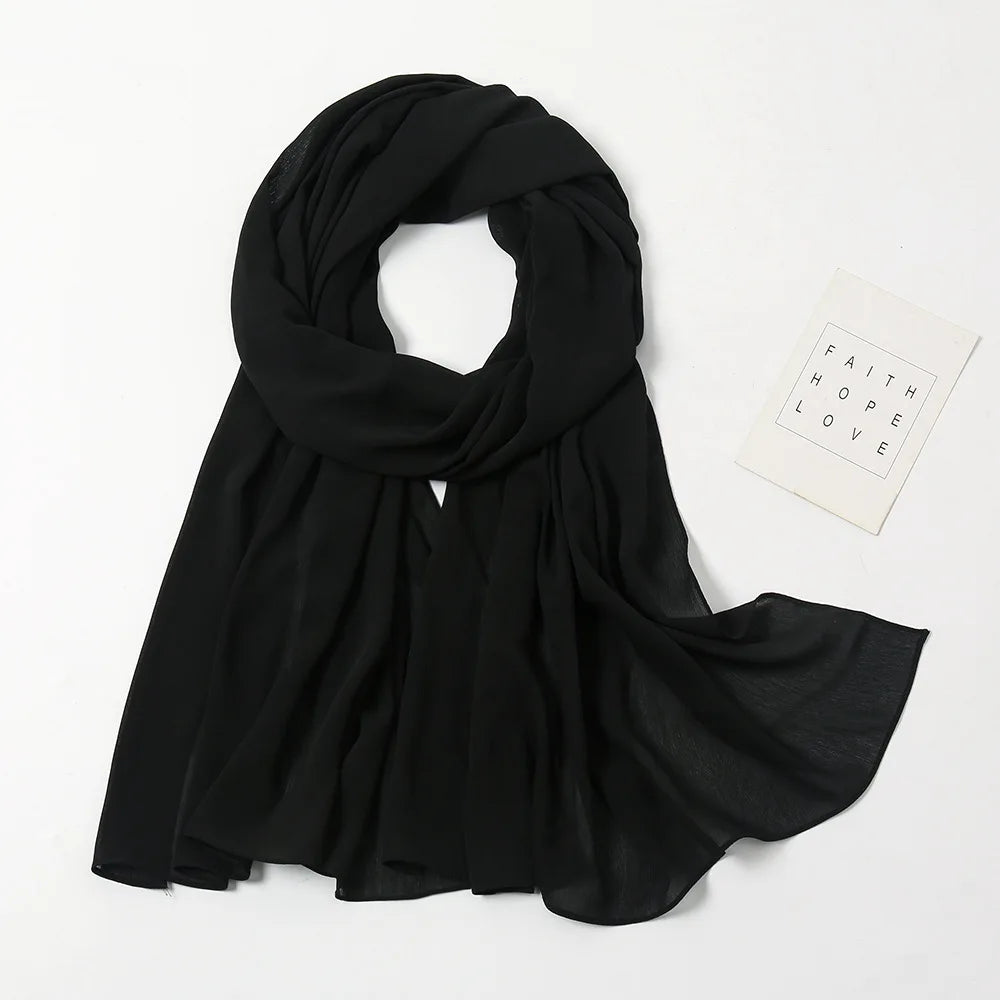 175-70cm  Malaysian Solid Color Chiffon Headscarf, Wrinkle-Resistant Pleated Headwrap, Breathable & Lightweight for 2025
