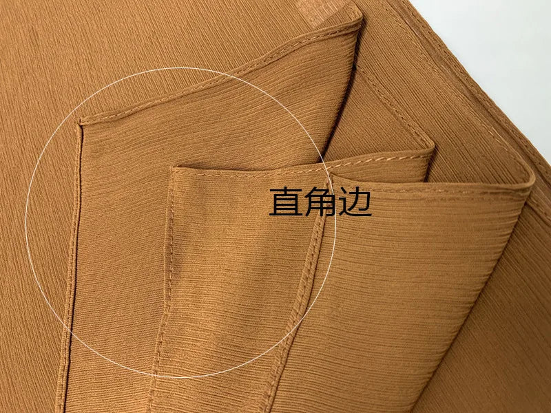 175-70cm  Malaysian Solid Color Chiffon Headscarf, Wrinkle-Resistant Pleated Headwrap, Breathable & Lightweight for 2025