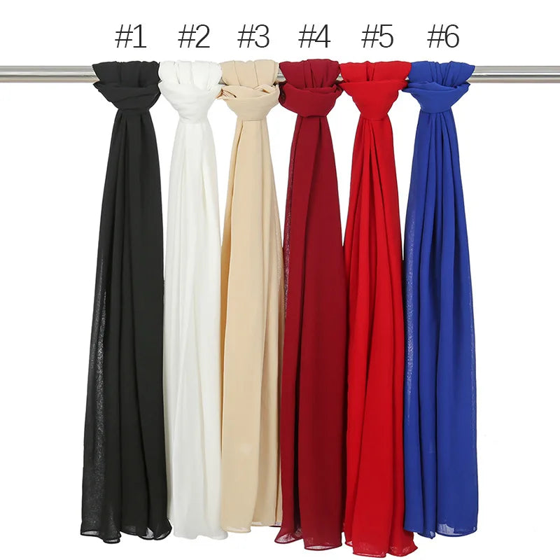 175-70cm  Malaysian Solid Color Chiffon Headscarf, Wrinkle-Resistant Pleated Headwrap, Breathable & Lightweight for 2025