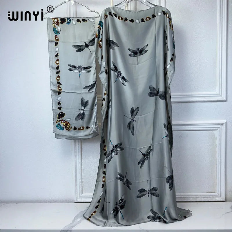 WINYI Muslim African Traditional Dress for Women, Abaya Dubai Luxury 2024 Kaftan Robes, Elegant Maxi Length Dress Beach Cover-Up