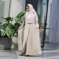 Beige Pleated Belted Abaya