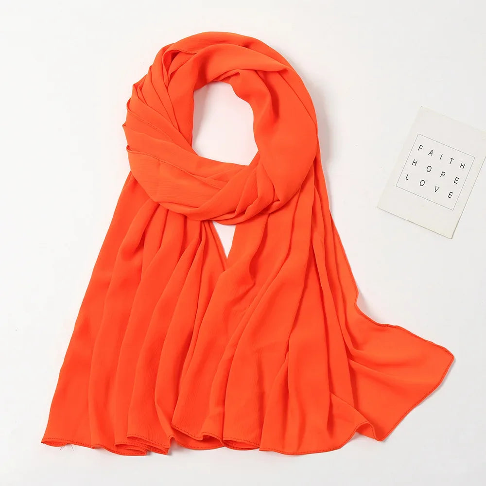 175-70cm  Malaysian Solid Color Chiffon Headscarf, Wrinkle-Resistant Pleated Headwrap, Breathable & Lightweight for 2025