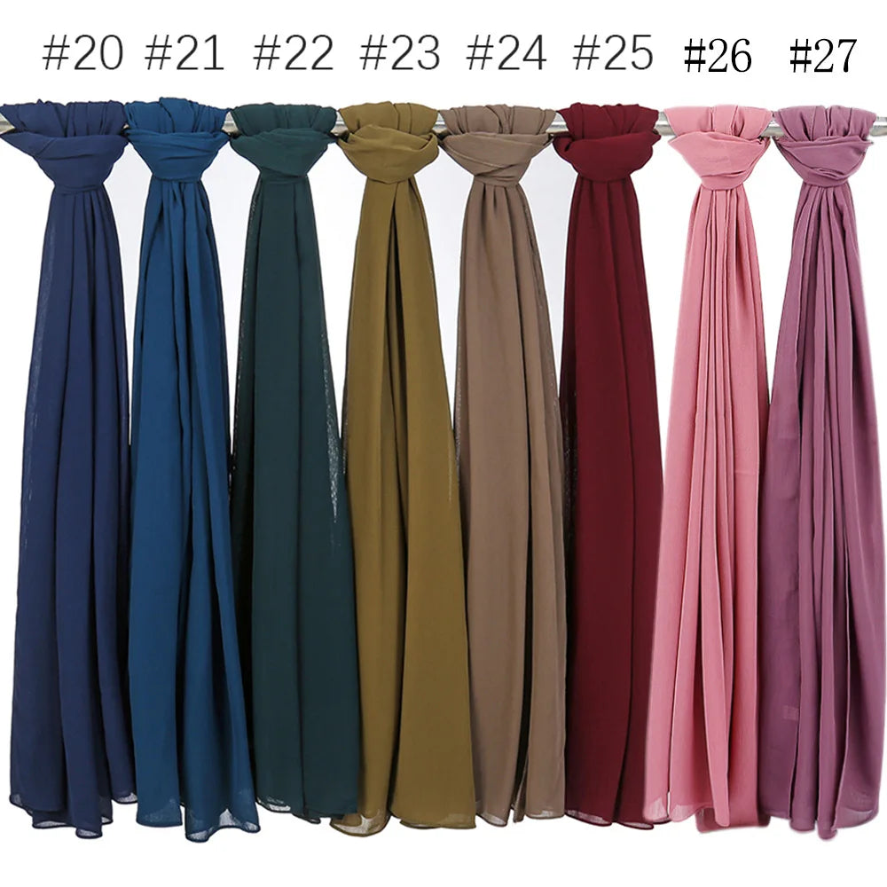 175-70cm  Malaysian Solid Color Chiffon Headscarf, Wrinkle-Resistant Pleated Headwrap, Breathable & Lightweight for 2025