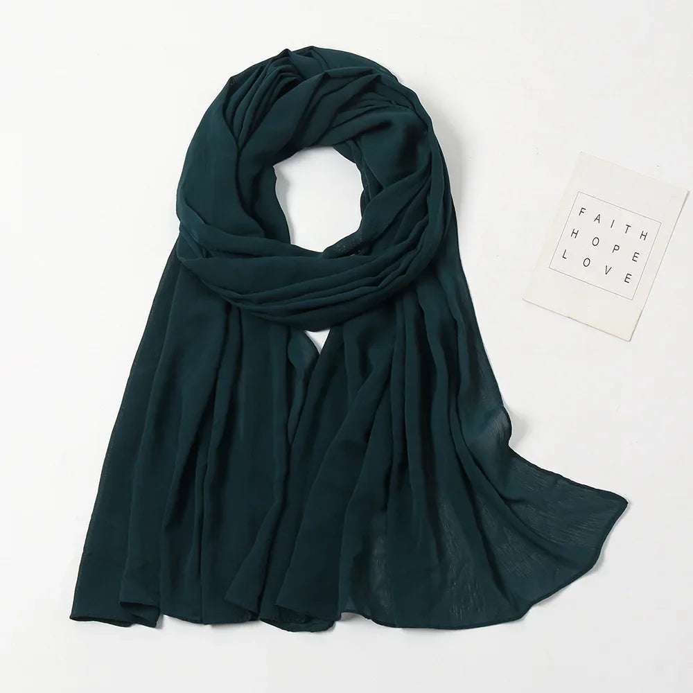175-70cm  Malaysian Solid Color Chiffon Headscarf, Wrinkle-Resistant Pleated Headwrap, Breathable & Lightweight for 2025