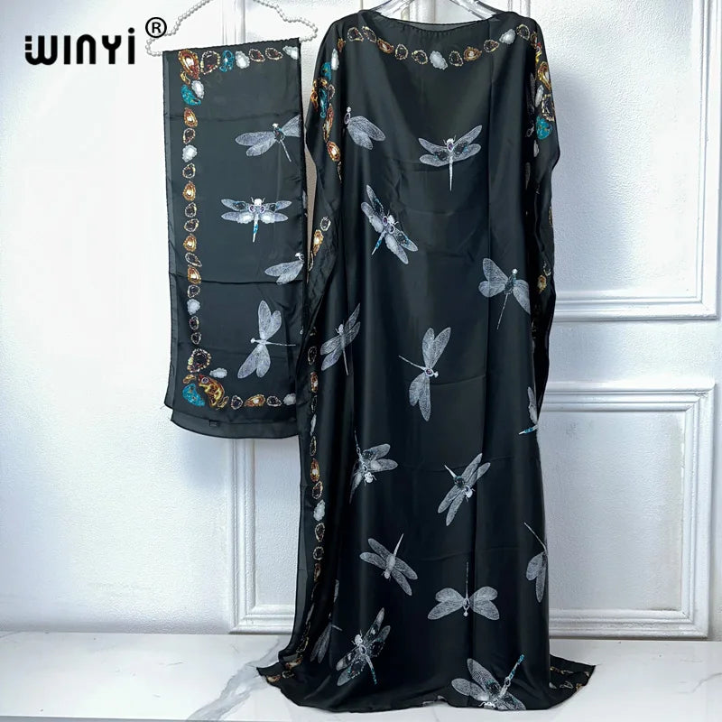 WINYI Muslim African Traditional Dress for Women, Abaya Dubai Luxury 2024 Kaftan Robes, Elegant Maxi Length Dress Beach Cover-Up