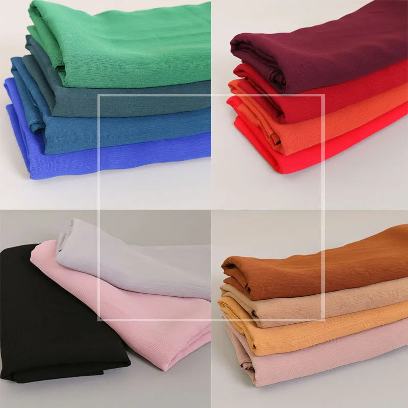 175-70cm  Malaysian Solid Color Chiffon Headscarf, Wrinkle-Resistant Pleated Headwrap, Breathable & Lightweight for 2025