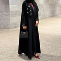 Black Floral Open Abaya