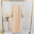 Open Front Abaya Embroidery Floral Long Sleeve Maxi Length Women's Clothing Muslim Cardigan Abayas Outerwear Kaftans Women's Jilbabs