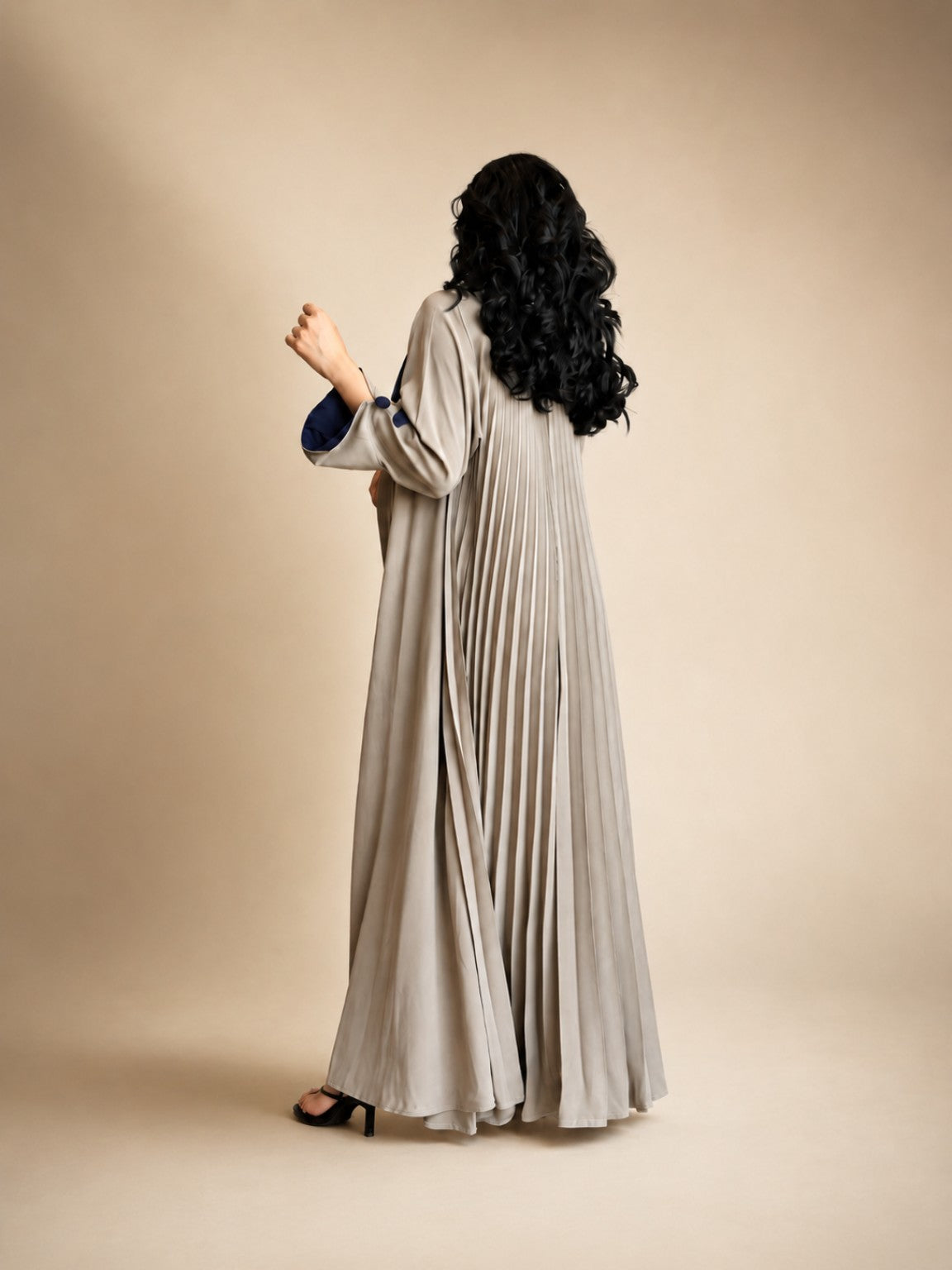 Beige Pleated Back Abaya – back view