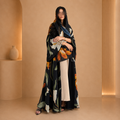 Black Floral Print Open Abaya